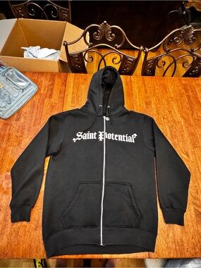 Saint Potential zip up hoodie- black